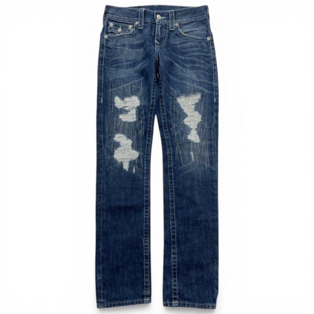 True Religion Distressed Jeans Vintage Slim Straight Women's 28 Fits 32x33